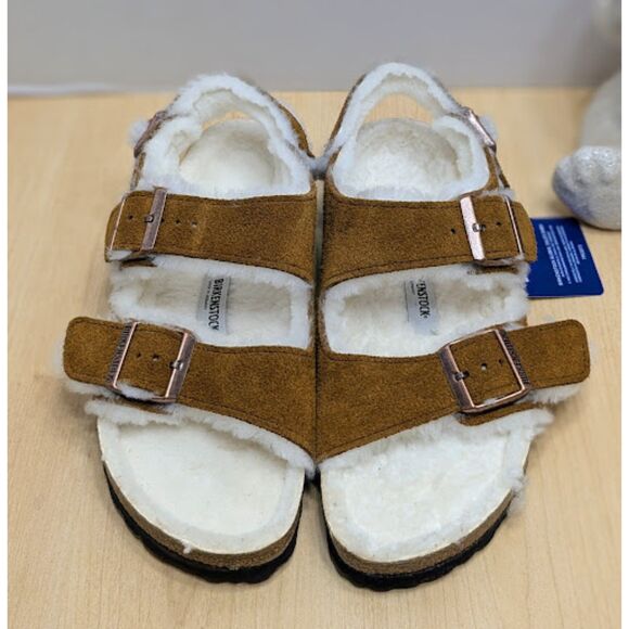 Birkenstock Milano Suede Leather Shearling Slingback Sandals Women's 9 EU 40 NWT - Picture 5 of 15